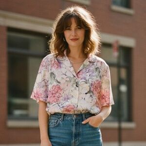 Alia 10 Vintage 90s Eclectic Retro Artsy Abstract Floral Button Down Shirt